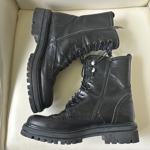 David’s Italian Leather Black Combat Boots - Picture 3 of 9